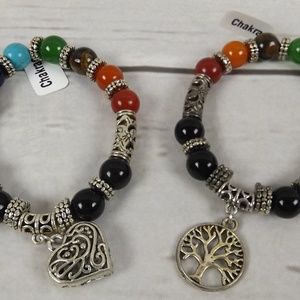 7 Stone Chakra Bracelet Stretch Tree Of Life Heart